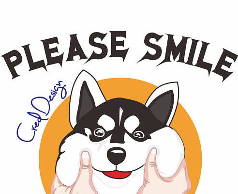 卡通动物哈士奇字母潮牌印花图案服装裁片T恤卫衣烫图印花花型素材