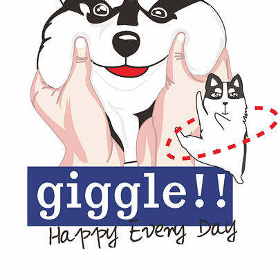 卡通动物哈士奇字母潮牌印花图案服装裁片T恤卫衣烫图印花花型素材