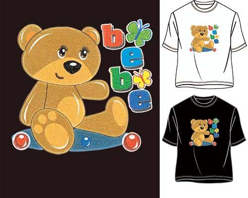 卡通小熊字母印花图案服装裁片T恤卫衣烫图印花花型素材