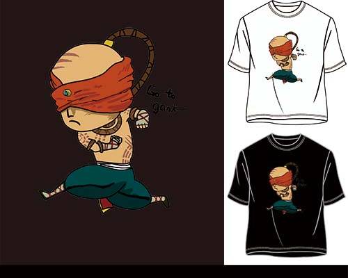 卡通盲僧字母印花图案服装裁片T恤卫衣烫图印花花型素材