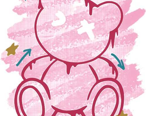 色彩涂鸦卡通潮牌熊字母印花图案服装裁片T恤卫衣烫图印花花型素材