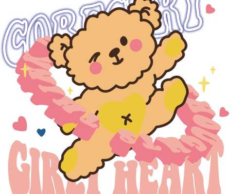 卡通熊字母潮牌印花服装裁片T恤卫衣烫图印花花型素材