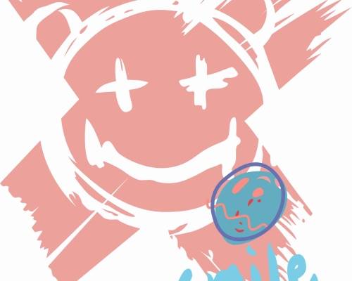 潮牌涂鸦笑脸字母印花图案服装裁片T恤卫衣烫图印花花型素材