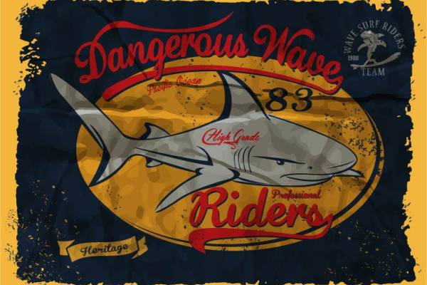 鲨鱼字母印花图案服装裁片T恤卫衣烫图印花花型素材