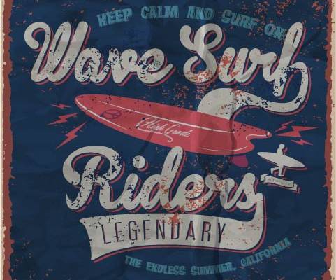 冲浪板字母印花图案服装裁片T恤卫衣烫图印花花型素材
