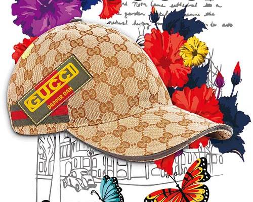 GUCCI古驰字母花朵蝴蝶帽子印花图案服装裁片T恤卫衣烫图印花花型素材
