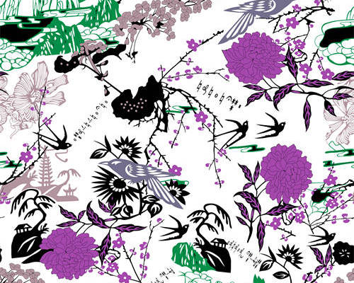 植物花朵飞鸟印花图案服装纺织水印数码印花金昌花型素材