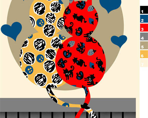 卡通猫咪爱心印花图案服装纺织水印数码印花金昌花型素材