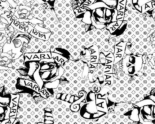 黑白花纹玫瑰花骷髅头印花图案服装纺织水印数码印花金昌花型素材