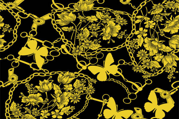 几何链条花朵蝴蝶印花图案服装纺织水印数码印花金昌花型素材