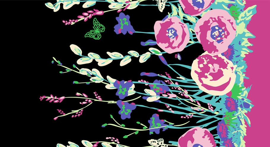 植物花朵蝴蝶印花图案服装纺织数码水印印花金昌花型素材