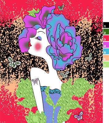 色彩涂鸦小女孩蝴蝶印花图案服装纺织水印数码印花金昌花型素材