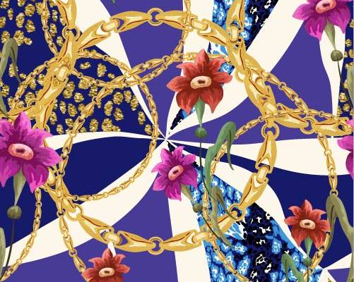 植物花朵几何链条印花图案服装纺织数码印花花型素材