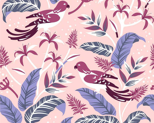 植物叶子飞鸟印花图案服装纺织数码印花花型素材