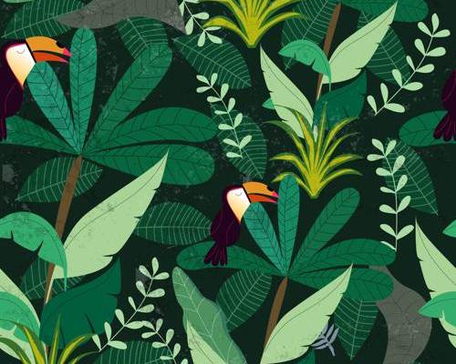 植物叶子大嘴鸟印花图案服装纺织数码印花花型素材