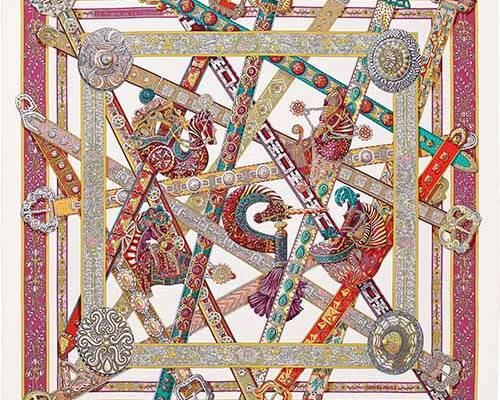 骏马花纹方巾数码印花图案素材