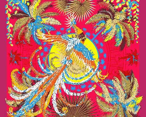 几何花纹凤凰丝巾数码印花图案素材