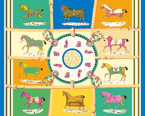 骏马花纹方巾数码印花图案素材