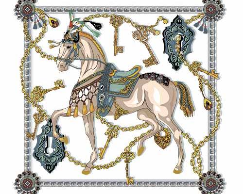 骏马花纹方巾数码印花图案素材