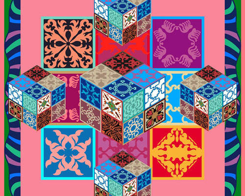 几何花纹数码方巾印花素材