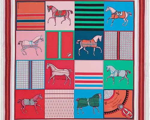 骏马花纹方巾数码印花图案素材