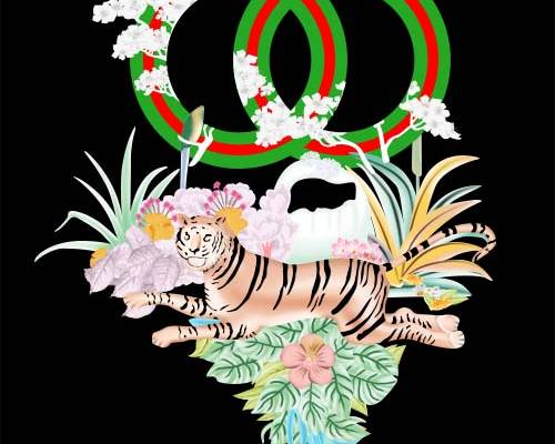 潮牌老虎印花图案服装裁片T恤烫图印花花型素材