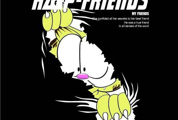 撕裂加菲猫潮牌字母印花服装裁片T恤卫衣烫图印花花型素材