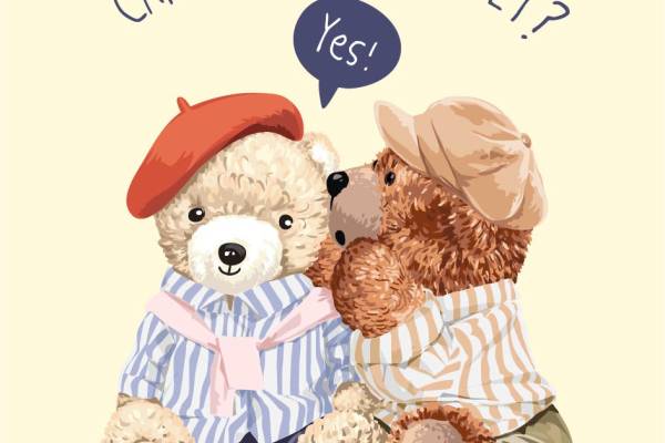 潮牌小熊字母印花图案服装裁片T恤卫衣烫图印花花型素材