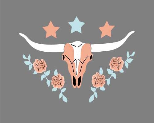 潮牌牛头玫瑰花印花图案服装裁片T恤卫衣烫图印花花型素材