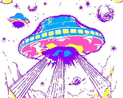 字母涂鸦飞碟印花图案服装裁片T恤卫衣烫图印花花型素材