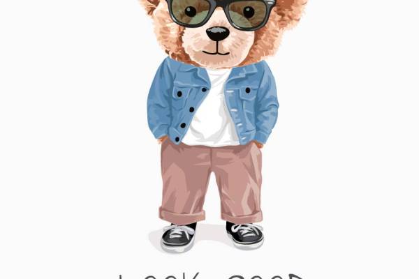 潮牌熊字母印花图案服装裁片T恤卫衣烫图印花花型素材