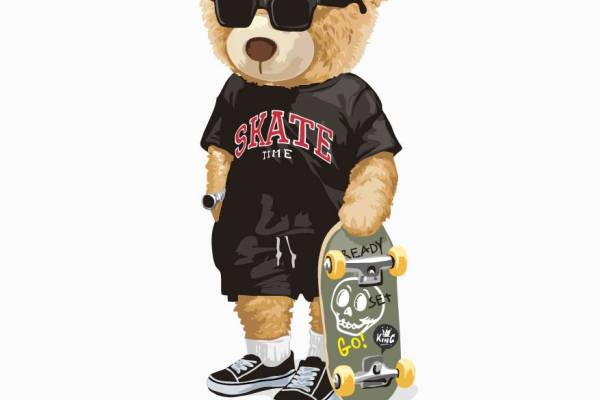 潮牌熊字母印花图案服装裁片T恤卫衣烫图印花花型素材