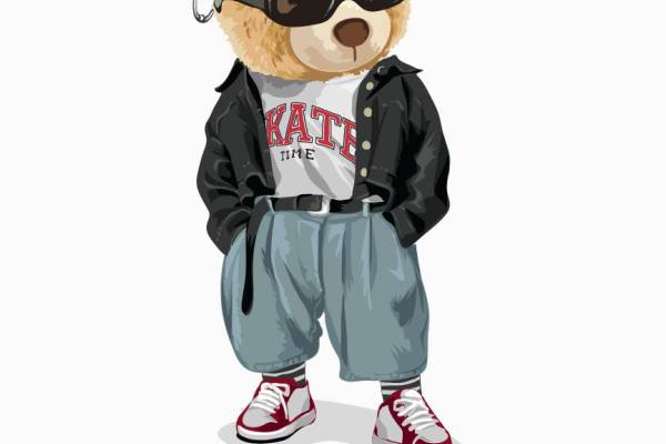 潮牌熊字母印花图案服装裁片T恤卫衣烫图印花花型素材