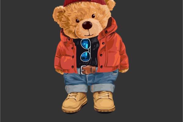 潮牌熊字母印花图案服装裁片T恤卫衣烫图印花花型素材