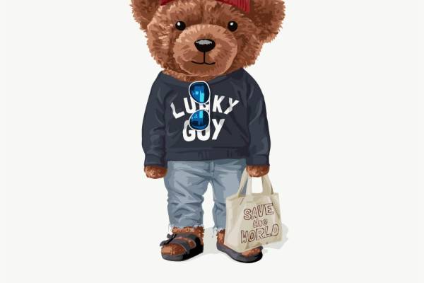 潮牌熊字母印花图案服装裁片T恤卫衣烫图印花花型素材