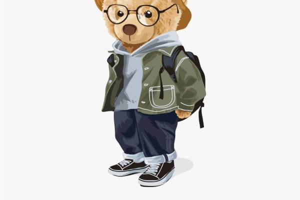 潮牌熊字母印花图案服装裁片T恤卫衣烫图印花花型素材