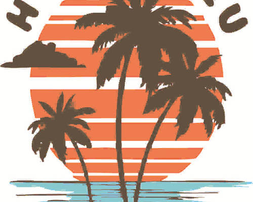 夏季椰子树字母印花图案服装裁片T恤卫衣烫图印花花型素材