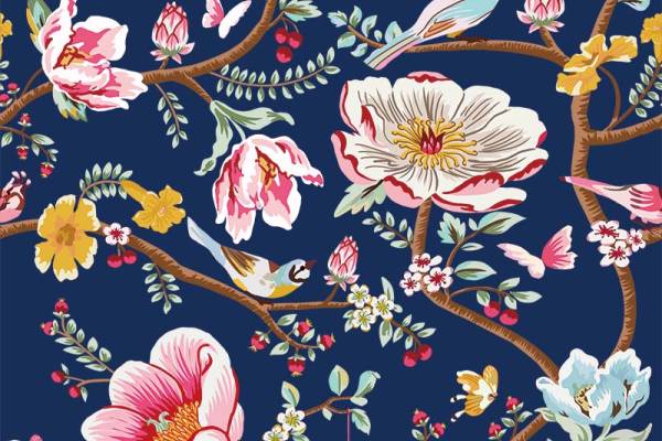 几何花卉飞鸟数码印花图案素材