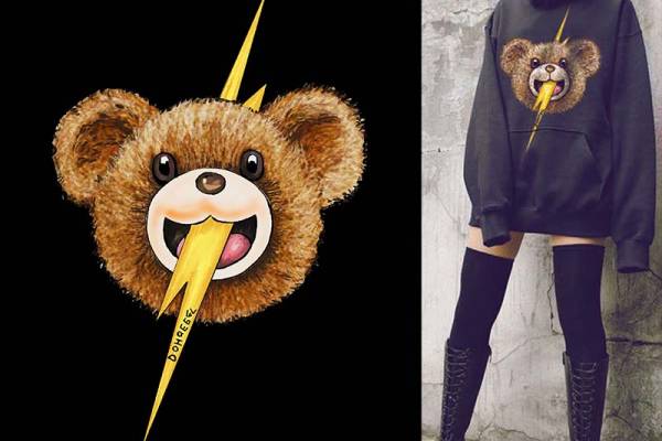 潮牌小熊闪电数码印花花型素材