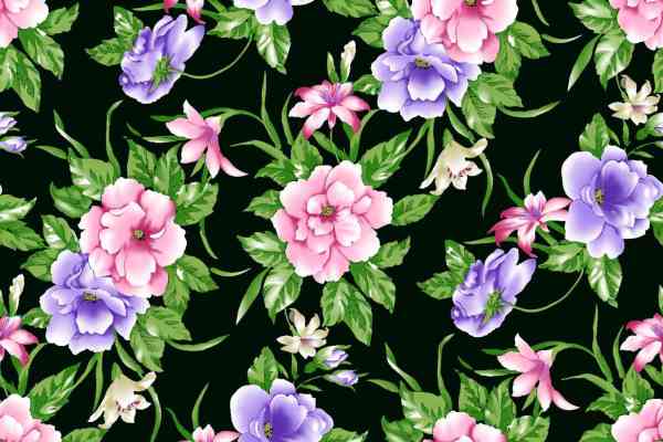 黑底大花数码印花图案