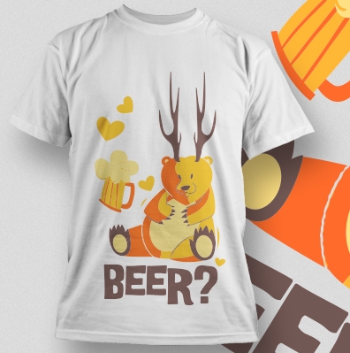 卡通动物熊字母T恤印花花型素材