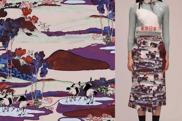 山水仙鹤数码印花花型素材