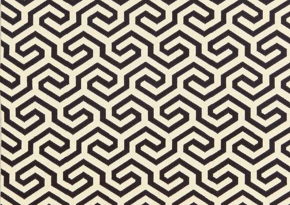 Ming Fret / Cerise /// Traditional Chinese fretwork designs inspired this mazelike pattern. A raised, textured weave of cotton yarns contrast with a linen and cotton ground in shades of Cerise, Noir and Flax. A soft, tumbled finish enhances the fabric's heavy, rich weight.