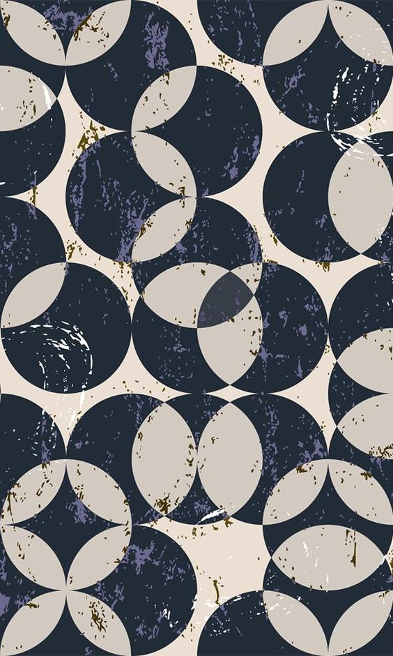 This grungy geometric pattern features circles that overlap and intersect as if they are duplicating and reproducing under a microscope. As each shape overlaps, the colour inverts, creating an interesting halftone effect. An overall distressed texture adds depth to this wallpaper mural.