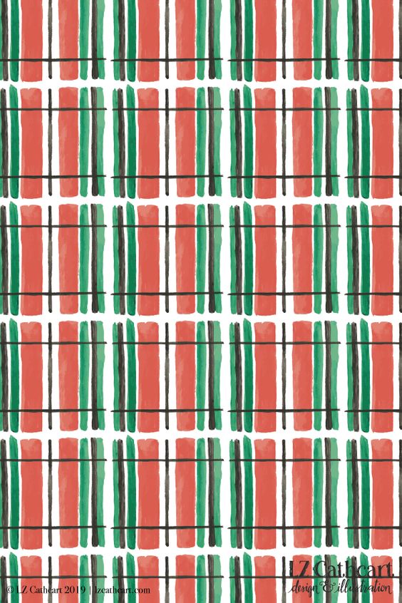 Plaid Watercolor Christmas Surface Pattern Design.