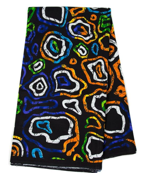 WP1788 – Batik Inspired African fabric, Quality Black/Orange/Indigo Ankara Print