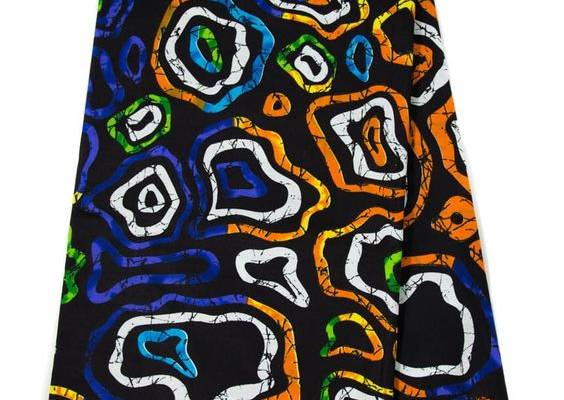 WP1788 - Batik Inspired African fabric, Quality Black/Orange/Indigo Ankara Print