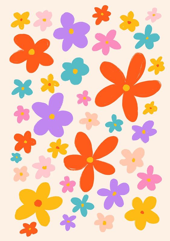 Our Flower Pattern Print features 70s inspired retro flowers in vibrant bold bright colours.