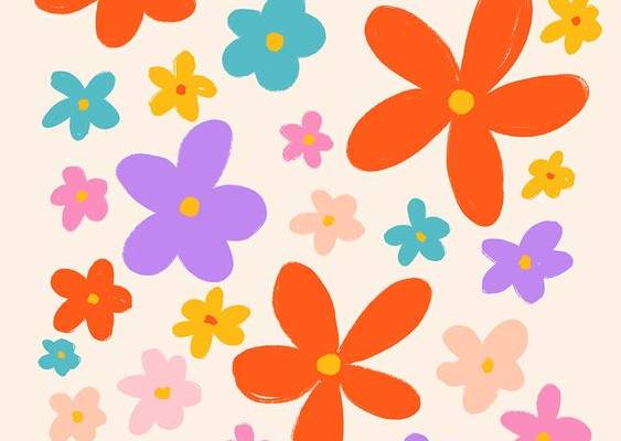 Our Flower Pattern Print features 70s inspired retro flowers in vibrant bold bright colours.