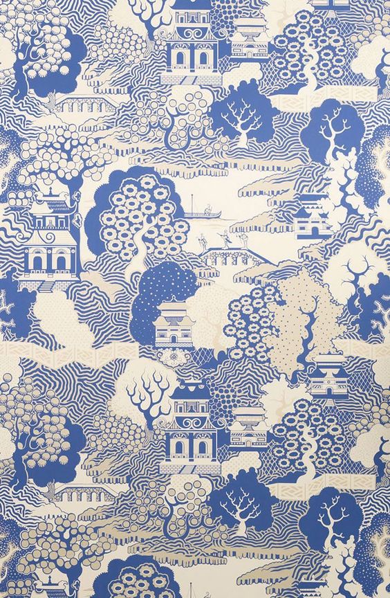 Summer Palace Wallpaper in Blue and Beige Color by Osborne